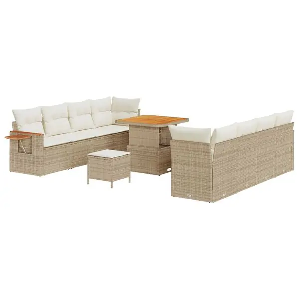 vidaXL Trädgårdsoffset 12 pcs Beige och gräddfärgad konstrotting Beställ idag