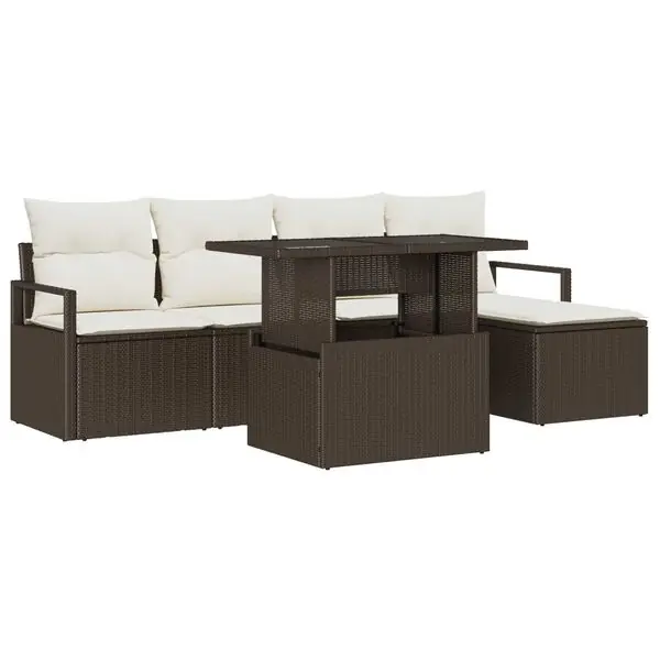 vidaXL Trädgårdsoffset med lagring 6 pcs Brun Poly rattan Rabatt
