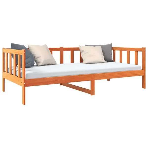 vidaXL Sängram med huvudgavel Vaxbrun 90 x 190 cm Massiv furu risnedsättning