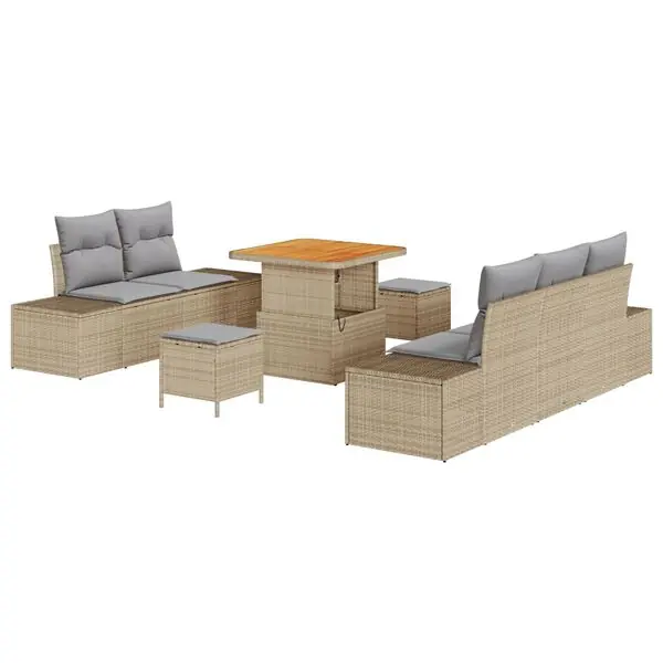 Snabb frakt vidaXL Trädgårdsoffset med kudde med lagring 8 pcs Beige Poly rattan