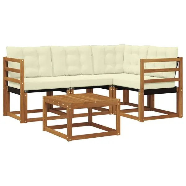 vidaXL Utomhussoffset med kudde 5 pcs Naturlig och Grädde risnedsättning
