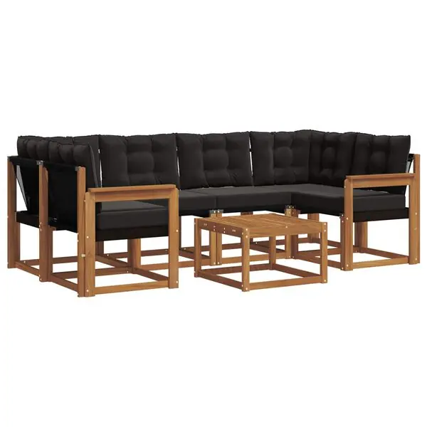 vidaXL Utomhussoffset med kudde 7 pcs Naturlig och svart Sänkt pris