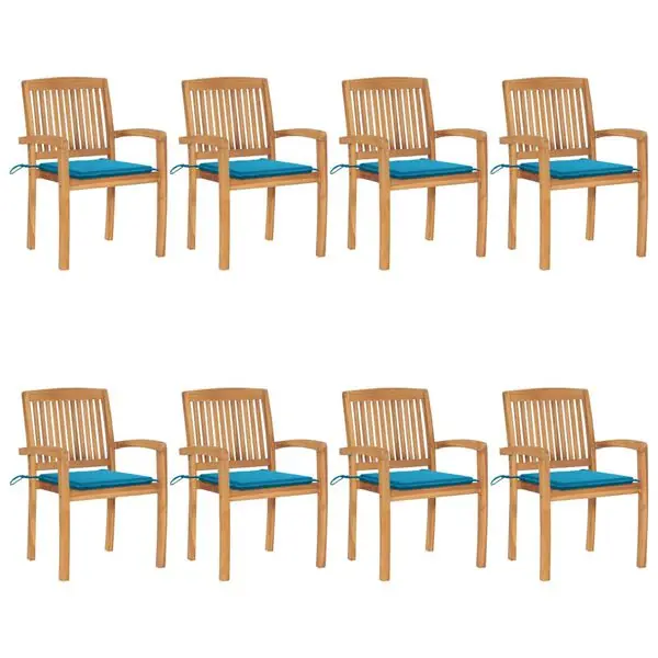 vidaXL Stapelbara trädgårdsstolar med dynor 8 st massiv teak Snabb leverans