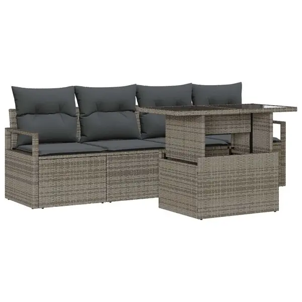 Beställ nu vidaXL Trädgårdsoffset med lagring 5 pcs Grå Poly rattan