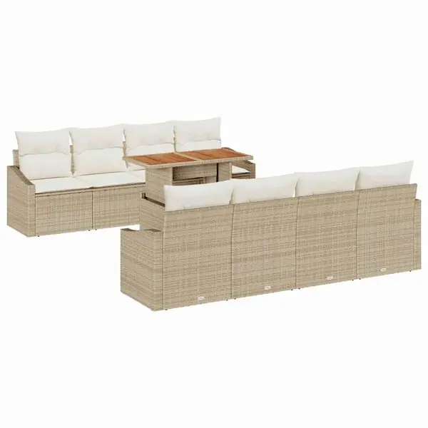 Lägg i varukorgen vidaXL Trädgårdsmöbelset med kudde 9 pcs Beige och gräddfärgad