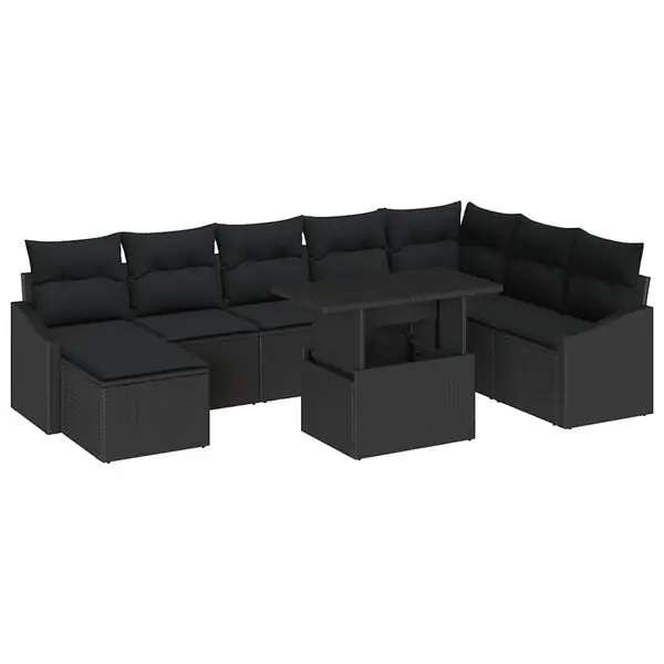Billigare vidaXL Soffset med kudde med lagring 9 pcs Svart konstrotting