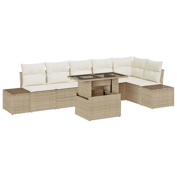 vidaXL Trädgårdsoffset 7 pcs Beige och gräddfärgad konstrotting Säker betalning