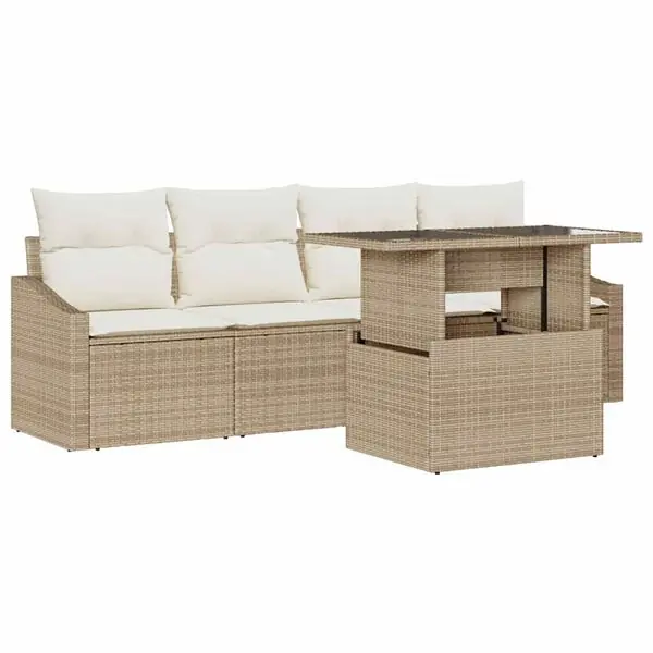 Billig vidaXL Trädgårdsoffset med lagring 5 pcs Beige Poly rattan
