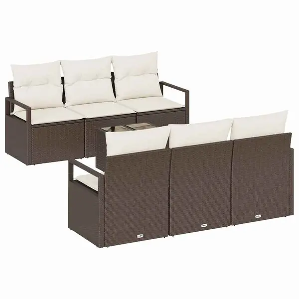Premium vidaXL Soffset med kudde 7 pcs Brun och Kräm konstrotting