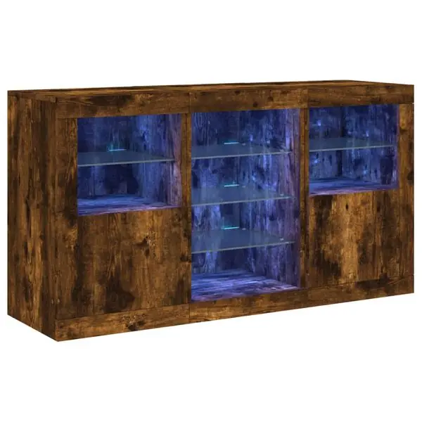 vidaXL Skänk med LED-belysning rökfärgad ek 123x37x67 cm Begränsad tid
