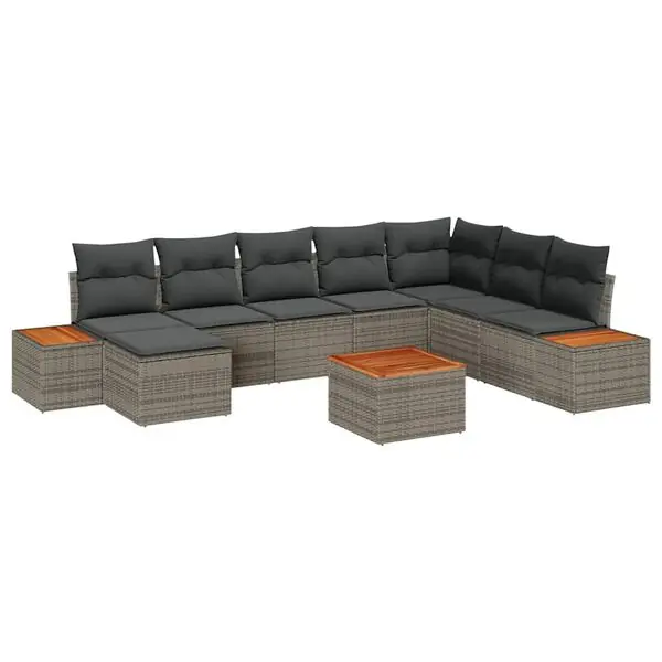 Billig vidaXL Trädgårdsoffset med kudde med lagring 9 pcs Grå Polyrattan