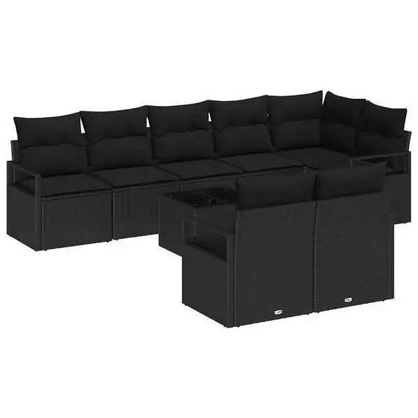 vidaXL Trädgårdsoffset med kudde med lagring 9 pcs Svart konstrotting Reapris