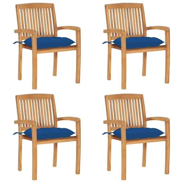 Premium vidaXL Stapelbara trädgårdsstolar med dynor 4 st massiv teak