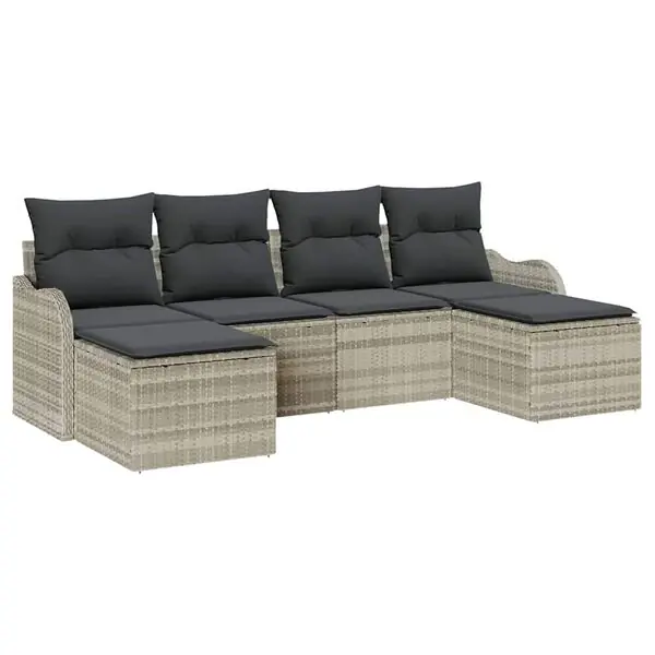 vidaXL Trädgårdsoffset med kudde 6 pcs Ljusgrå Poly rattan Snabb frakt