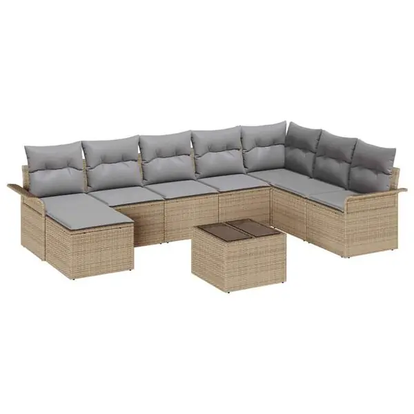 Nyhet vidaXL Trädgårdsoffset med kudde 9 pcs Beige konstrotting