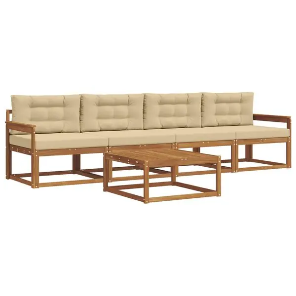 vidaXL Utomhussoffset med kudde 5 pcs Naturlig och Beige I lager
