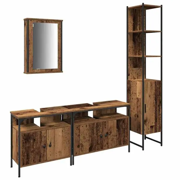 Outlet vidaXL Badrumsmöbelset med hylla 4 pcs Gammalt trä Konstruerat trä