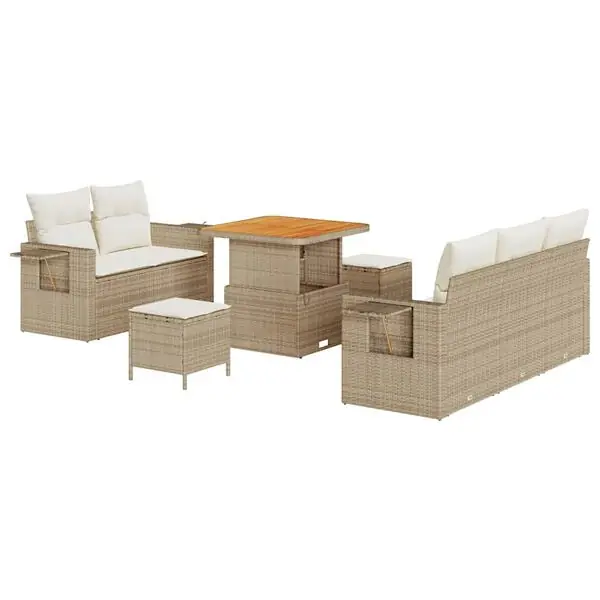vidaXL Trädgårdsoffset 10 pcs Beige och gräddfärgad konstrotting Lågt pris