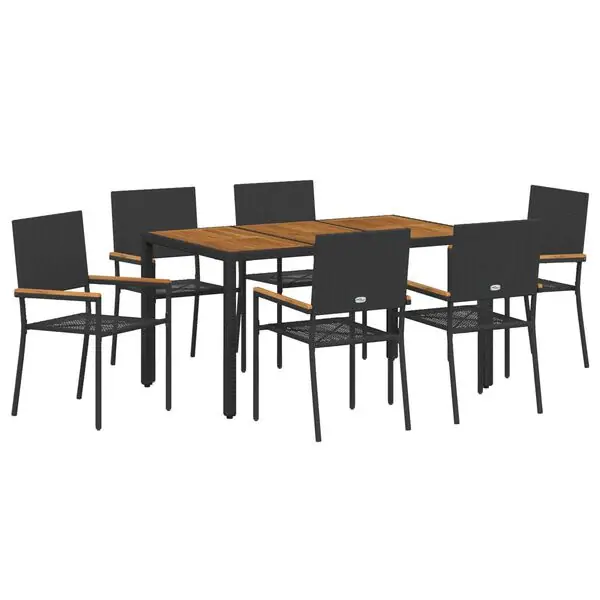 Premium vidaXL Trädgårdsmöbelset 7 pcs Svart konstrotting