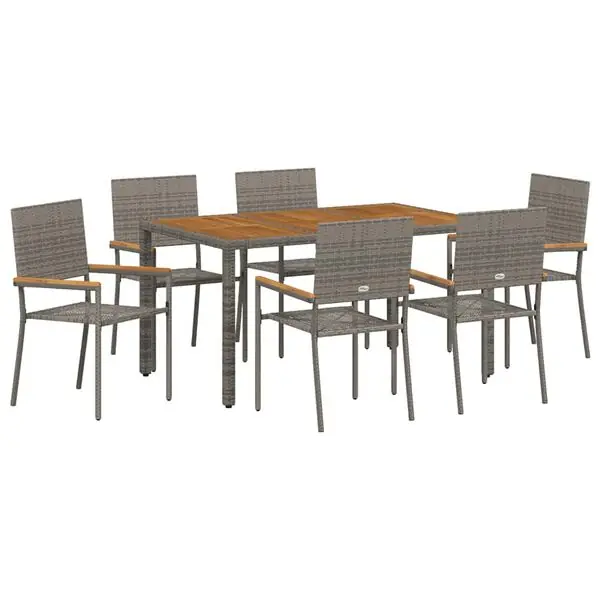 vidaXL Trädgårdsmöbelset 7 pcs Grå konstrotting Säker betalning