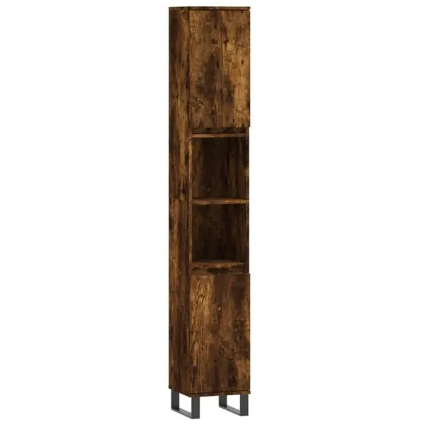 I lager vidaXL Badrumsskåp rökfärgad ek 30x30x190 cm konstruerat trä