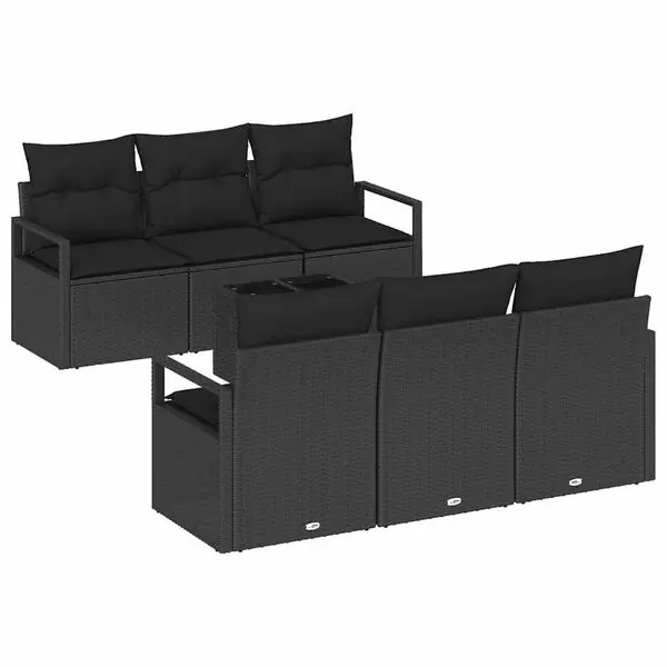vidaXL Trädgårdsoffset med kudde med lagring 7 pcs Svart konstrotting Begränsat erbjudande