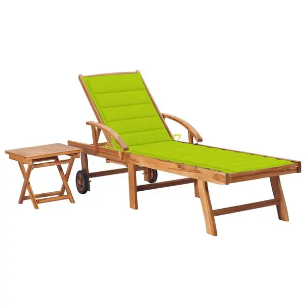 Fynd vidaXL Solsäng med bord och dyna massiv teak
