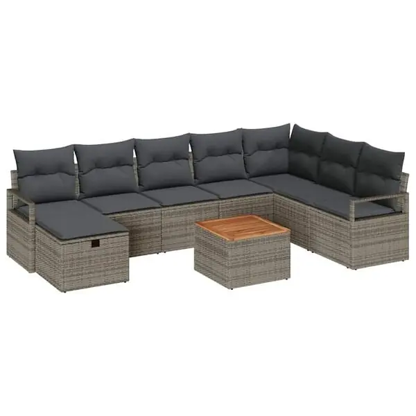 vidaXL Trädgårdsoffset med kudde med lagring 9 pcs Grå Poly rattan Snabb frakt