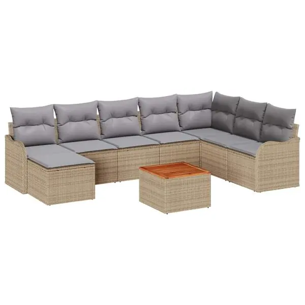 Begränsad tid vidaXL Trädgårdsoffset 9 pcs Beige och Ljusgrå konstrotting