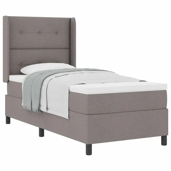 Erbjudande vidaXL Bäddfjäder med madrass med huvudgavel Taupe 200 x 90 cm tyg