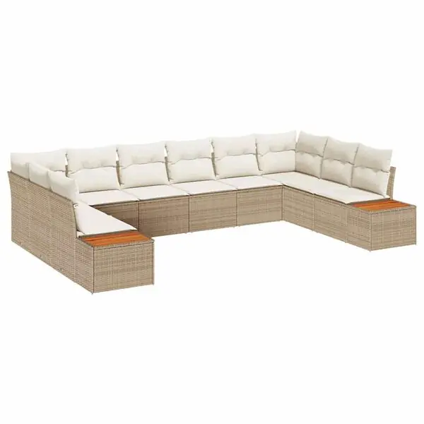 Sista chansen vidaXL Trädgårdsoffset med kudde 10 pcs Beige Poly rattan