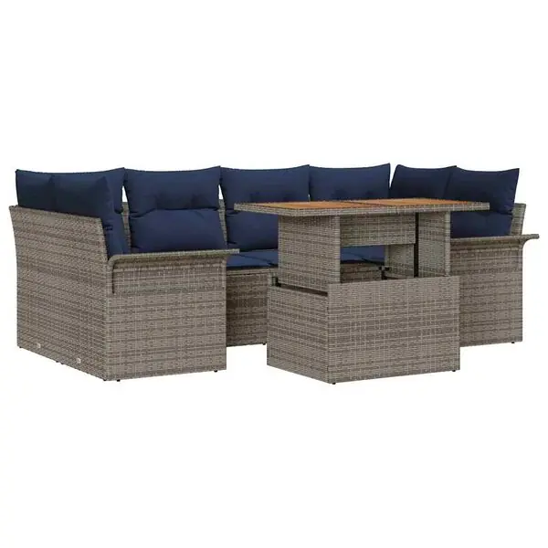 vidaXL Trädgårdsoffset med lagring 7 pcs Grå Poly rattan risnedsättning