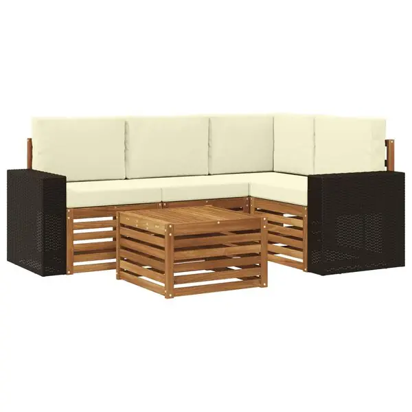 vidaXL Utomhussoffset 5 pcs Naturlig och Grädde 59 x 59 x 37 cm Bästa pris