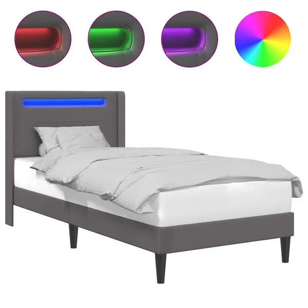vidaXL Sängram med LED-ljusslingor Grå 90 x 190 cm Konstläder Fri frakt