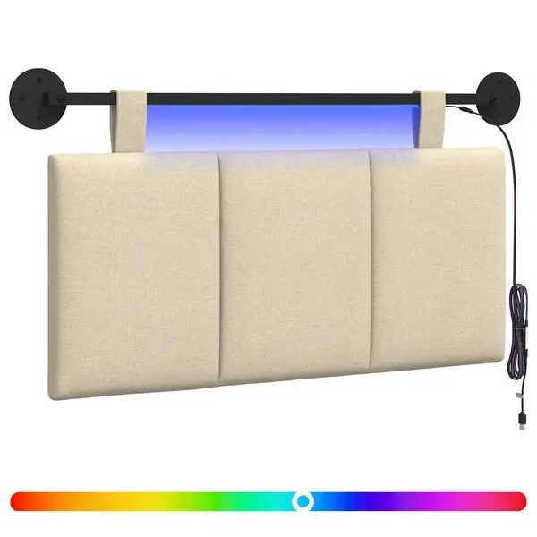vidaXL Hängande sänggavel Med LED-lampa Gräddvit Tyg Sista chansen