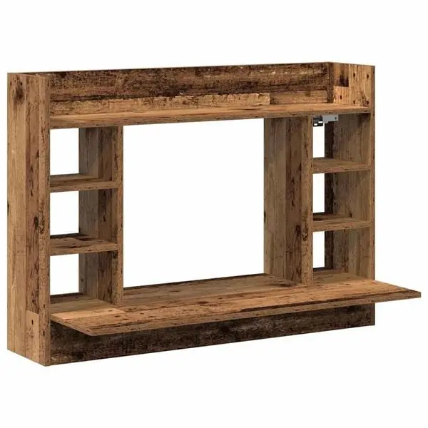 Rabatter vidaXL Väggmonterat skrivbord med hylla Gammalt trä 105 x 48 x 75 cm