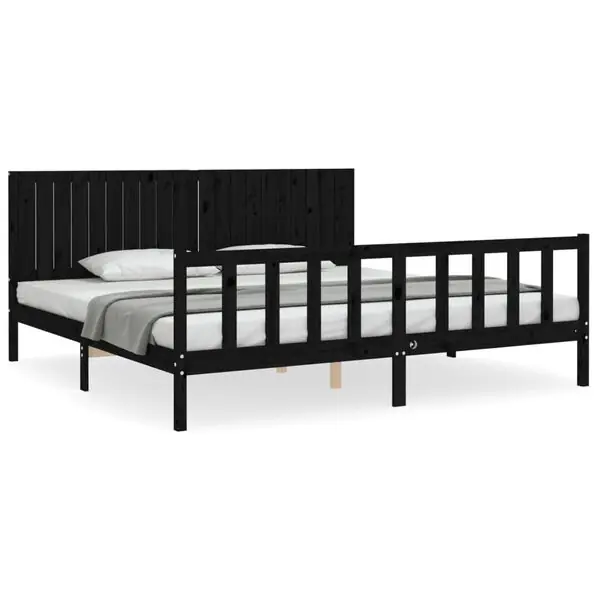 vidaXL Sängram med huvudgavel svart 200x200 cm massivt trä Billig