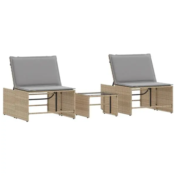vidaXL Solstolar 2 st med bord beige konstrotting Beställ idag
