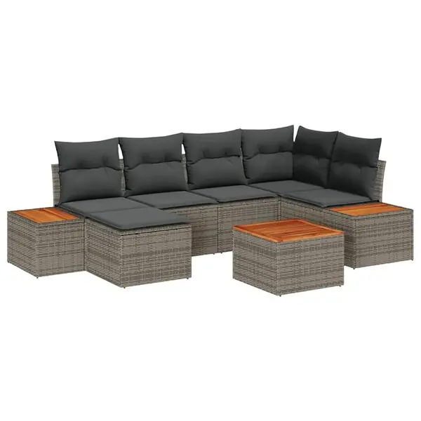 Premium vidaXL Trädgårdsoffset med kudde med lagring 7 pcs Grå Polyrattan