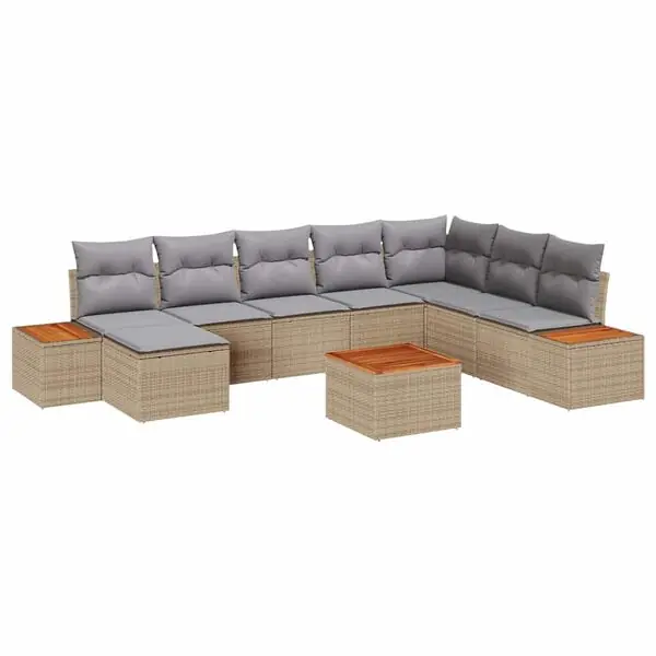 Snabb frakt vidaXL Trädgårdsoffset med kudde 9 pcs Beige Poly rattan