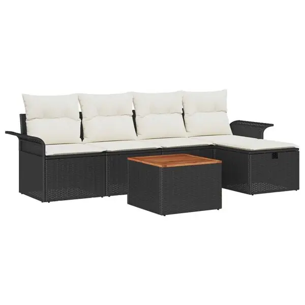 vidaXL Trädgårdsoffset med kudde med lagring 6 pcs Svart Poly rattan Kundfavorit