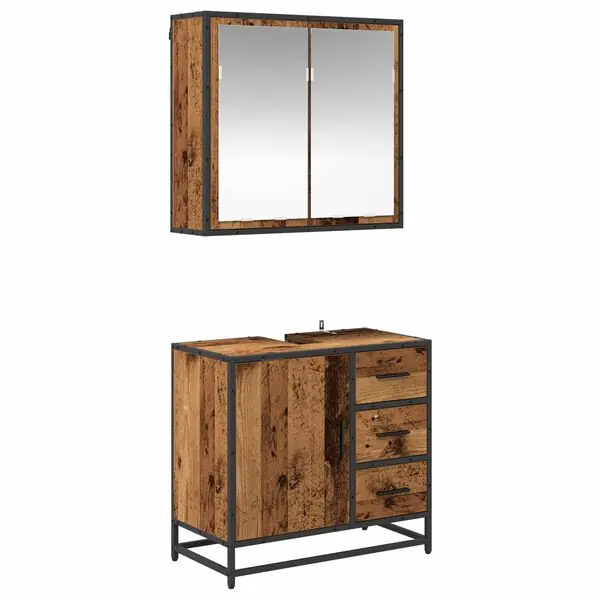 vidaXL Badrumsmöbelset med låda 2 pcs Gammalt trä Konstruerat trä Sista chansen