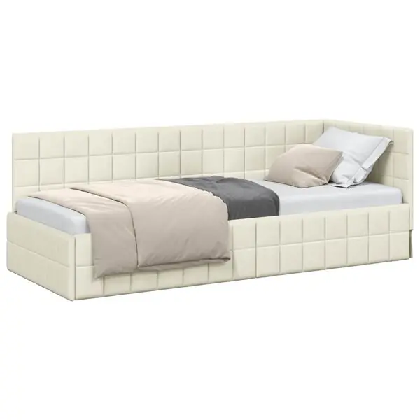 vidaXL Hörn Sängram med huvudgavel Kräm 80 cm x 200 cm Sammet Nedsatt pris