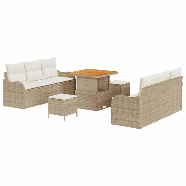 vidaXL Trädgårdsoffset med kudde 9 pcs Beige och gräddfärgad Sänkt pris