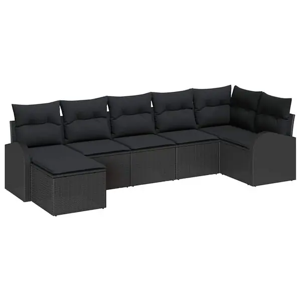 vidaXL Trädgårdsoffset med kudde 7 pcs Svart Poly rattan I lager