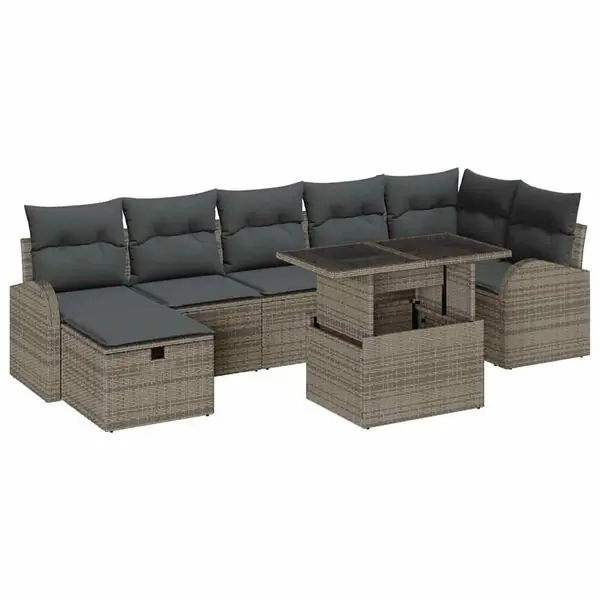 vidaXL Trädgårdsoffset med kudde med lagring 8 pcs Grå Poly rattan Outlet