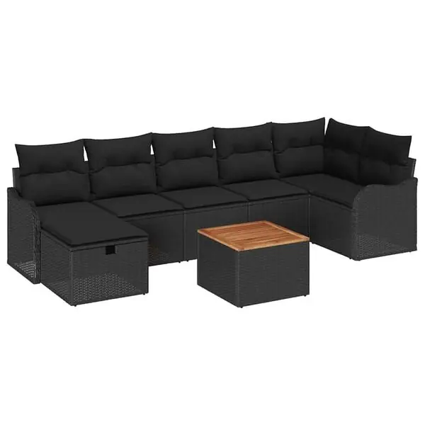 Köp nu vidaXL Trädgårdsoffset med kudde med lagring 8 pcs Svart Poly rattan