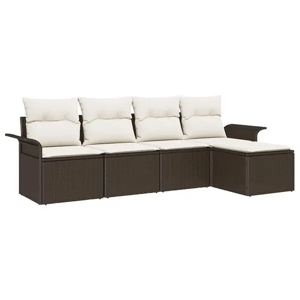 Premium vidaXL Utomhussoffa med kudde 5 pcs Brun konstrotting