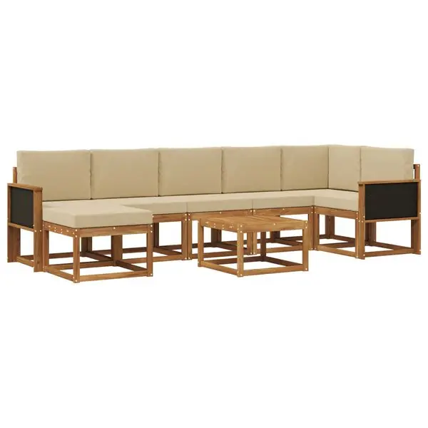 Sänkt pris vidaXL Utomhussoffset med kudde 8 pcs Naturlig och Beige Polyester