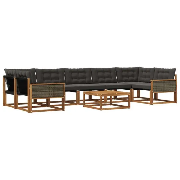 vidaXL Utomhussoffset med kudde 8 pcs Naturlig och svart Outlet